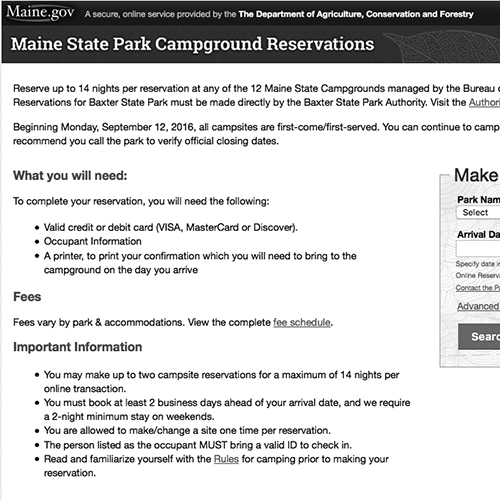Maine Campground Reservations Service