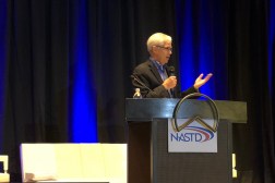 Montana Lt. Gov. Mike Cooney delivers opening remarks to the 2018 National Association of State Technology Directors' annual conference in Big Sky, Montana. (StateScoop)