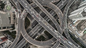 Aerial shot of highway interchange