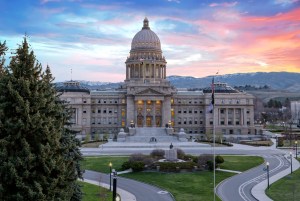 Idaho state capitol with sunrise