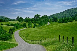 green pastures and a winding road in western Virginia