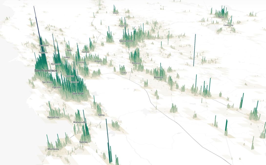 population density map centered on San Francisco