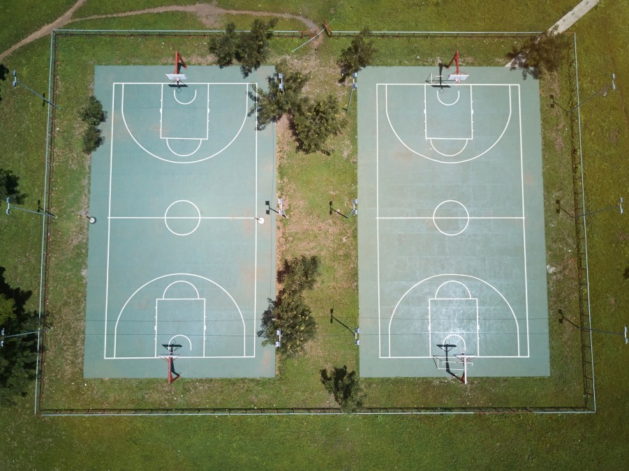 aerial view of basketball courts