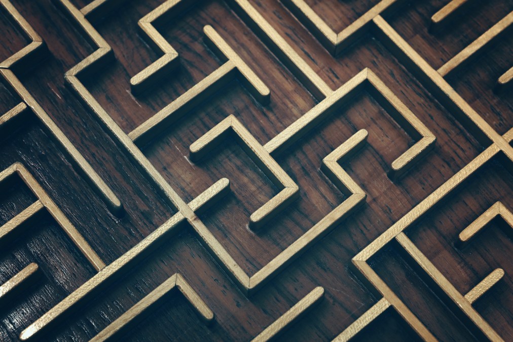 a wooden maze overhead view
