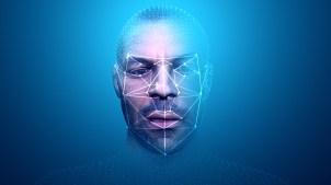 man with facial recognition grid overlay on his face