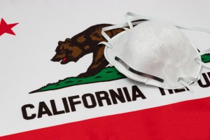 California state flag and mask