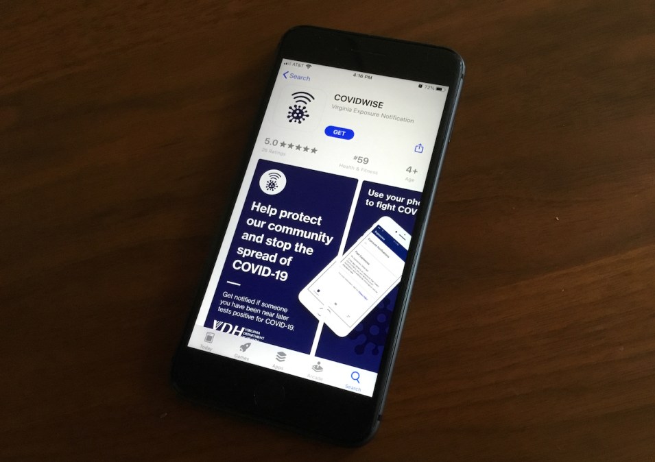 Virginia's Covidwise app on a smartphone