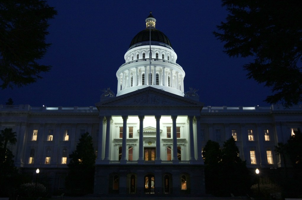 A view of the California State Capitol in Sacramento at night. (Photo by Justin Sullivan/Getty