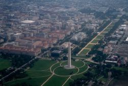 An aerial view shows the Washington Monument in Washington, DC, on August 11, 2023. (Photo by Stefani Reynolds / AFP) (Photo by STEFANI REYNOLDS/AFP via Getty Images)