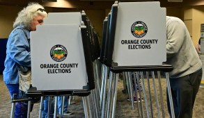 voting booths in Huntington Beach, California