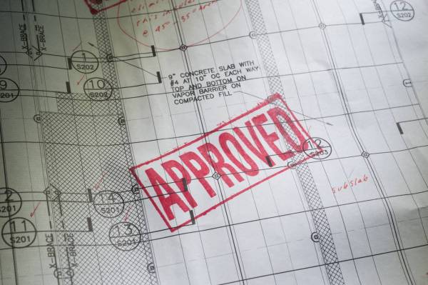 approved stamped on blueprint