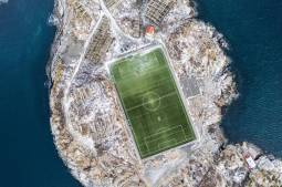 aerial view of soccer field