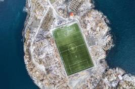 aerial view of soccer field