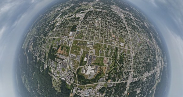 Map of urban area with curvature.