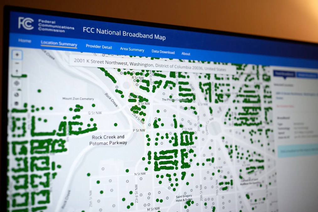 FCC broadband map shown on computer monitor